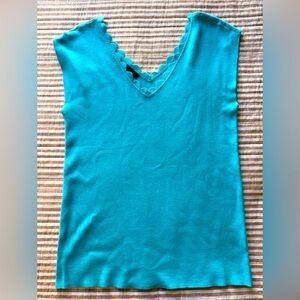 Talbots Women’s Blue Knit Cotton Tank Top Crew Neck Sleeveless Preppy Sz: M
